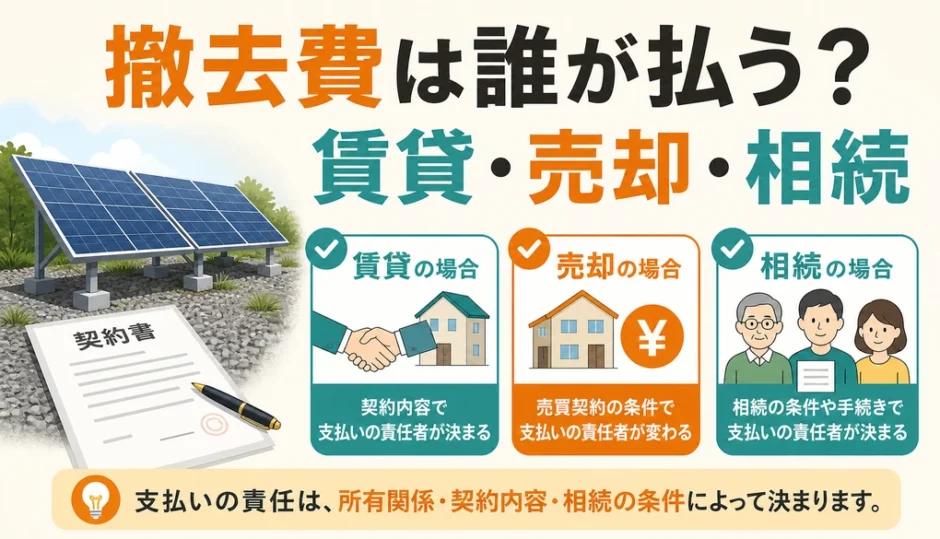 野立て太陽光の撤去費を賃貸・売却・相続の条件で確認する図