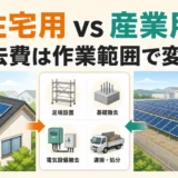住宅用と産業用の太陽光撤去で作業範囲が異なることを示す比較図